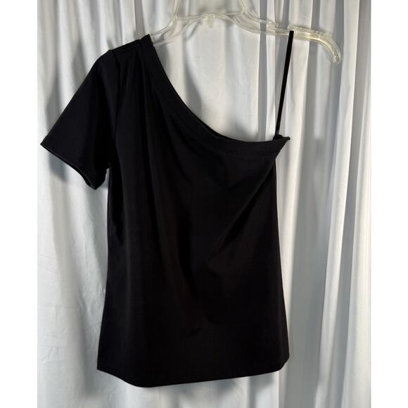 Ann Taylor Short Sleeve One Shoulder Cotton Blend T-Shirt, Black, Sz: S, 83-31 - Picture 9 of 12